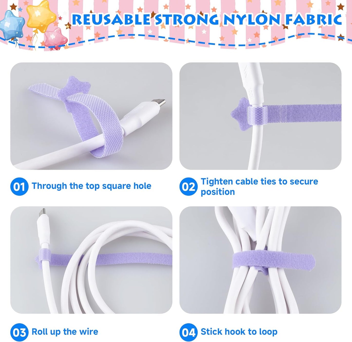 Bridas estrella reutilizables para cables 6-8pulg set 40