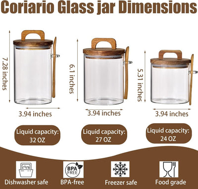 Tarro de vidrio 24 oz con tapa de madera y cuchara, boca ancha, para dulces, café, azúcar y galletas