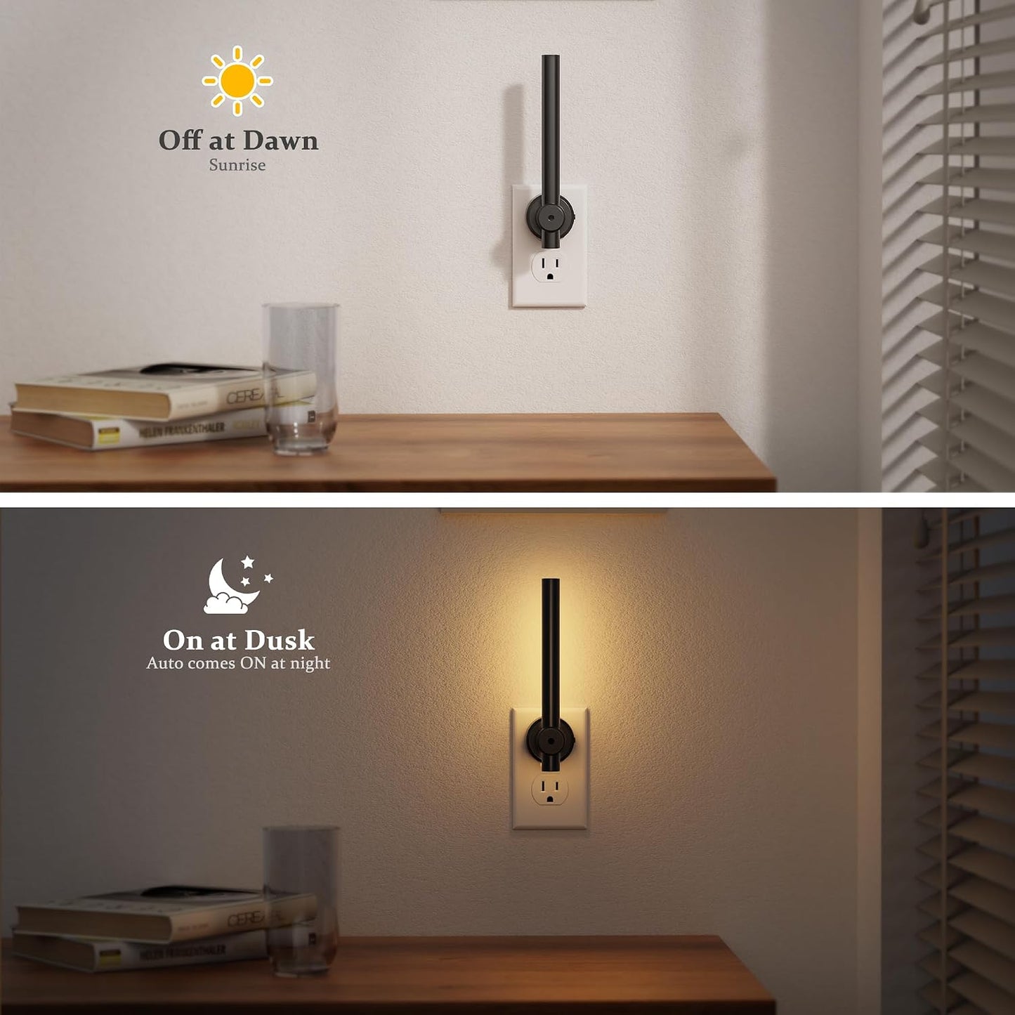 Luz nocturna LED enchufable con sensor de atardecer dormitorio