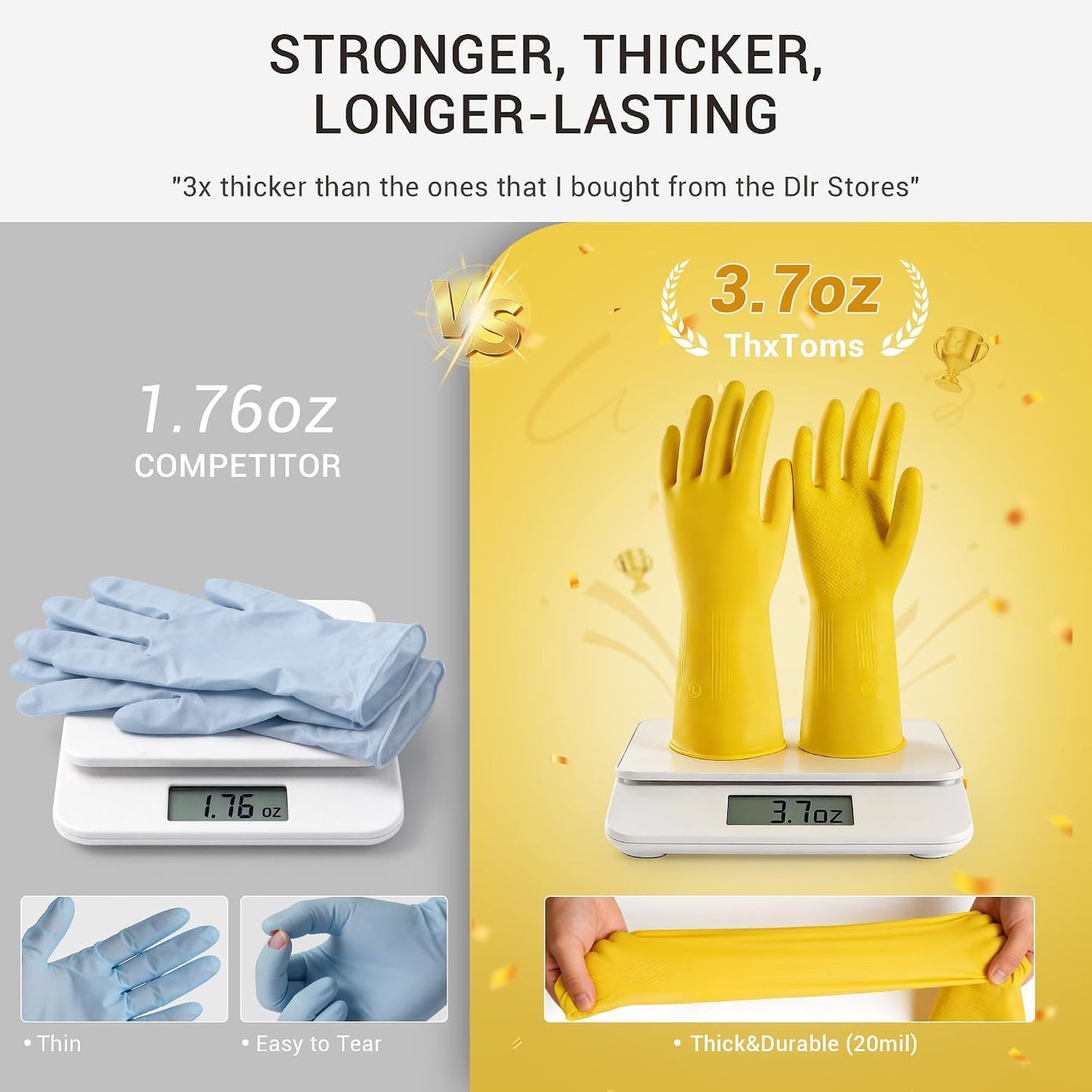 3 Pzas Guantes Goma Reutilizables para Hogar Cocina Baño