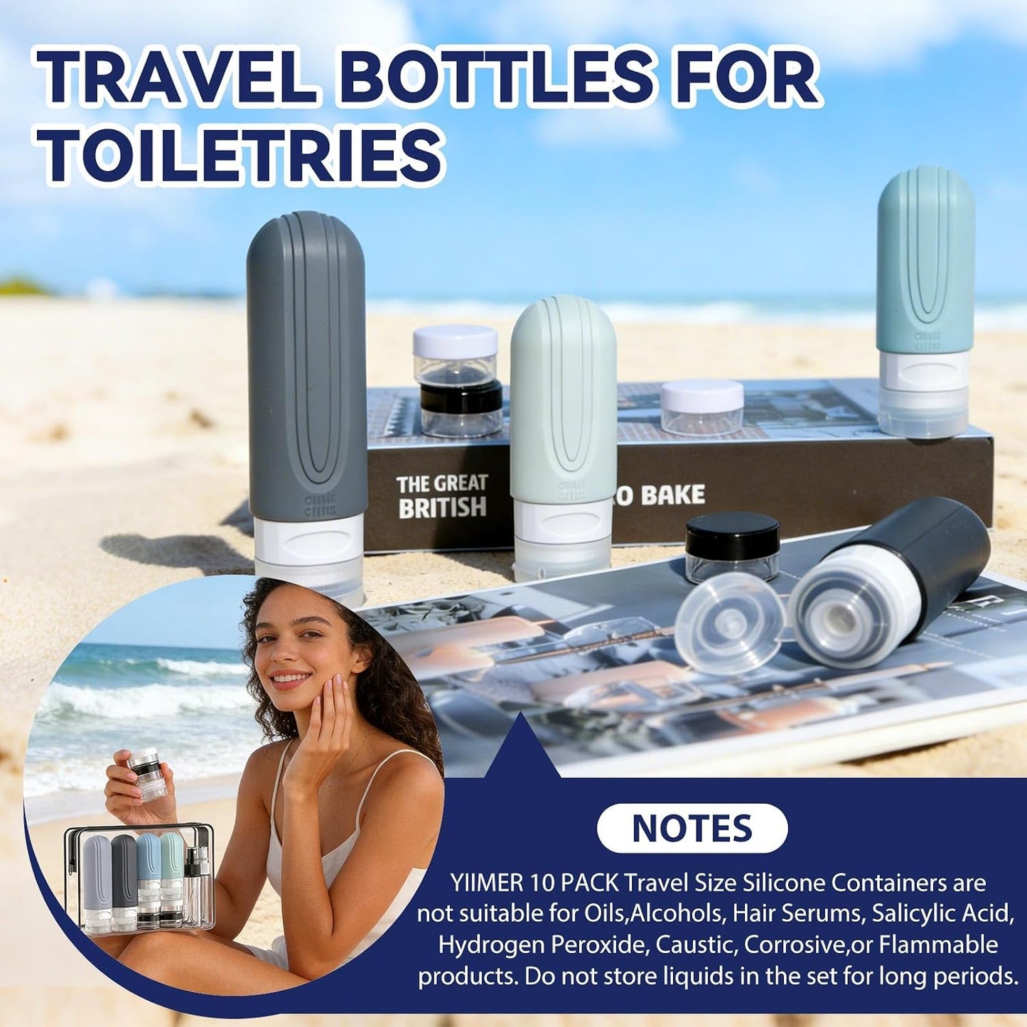 Kit 10 Botellas Silicona Viaje TSA Aprobado