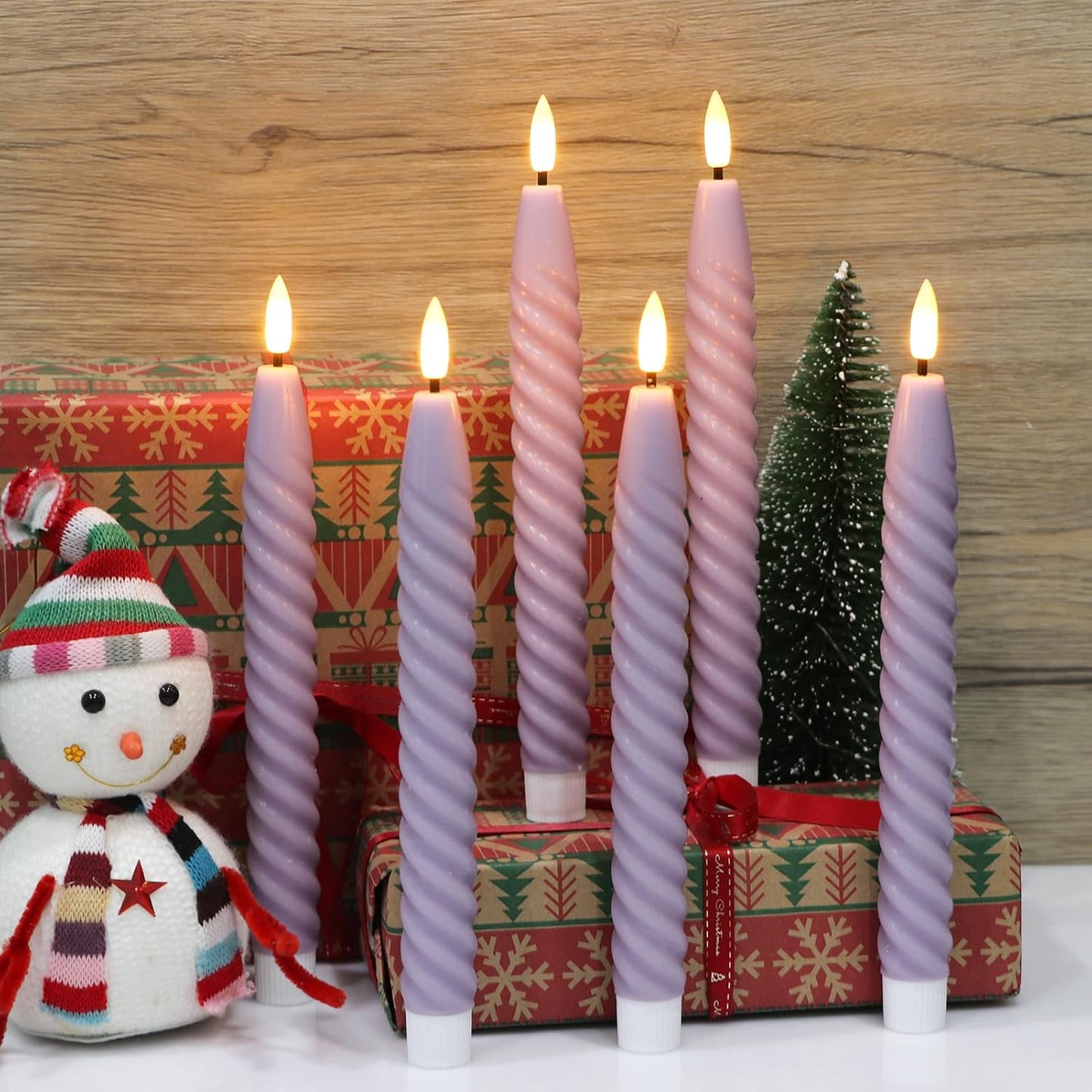 Velas LED parpadeantes moradas con temporizador set 6