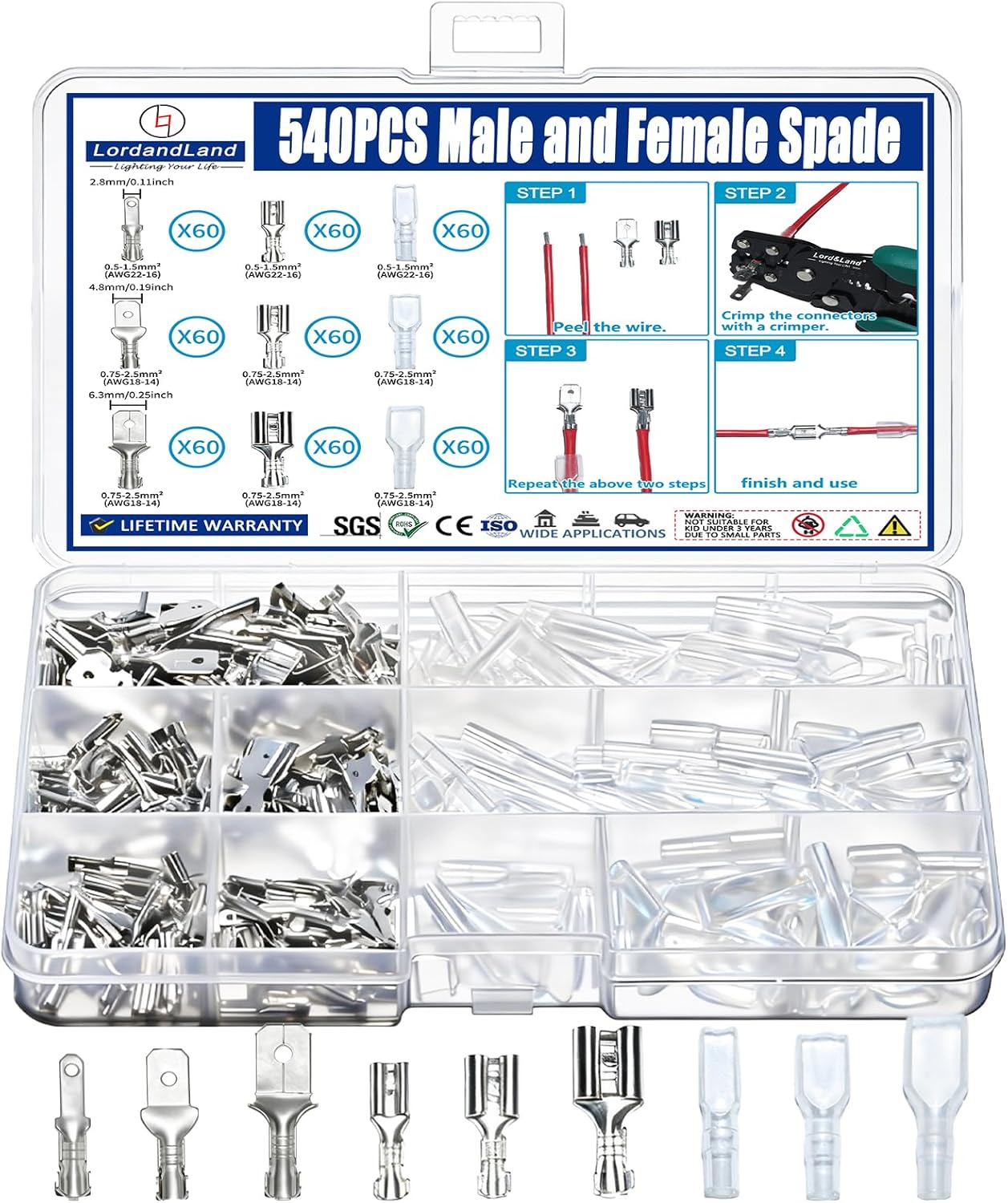 Kit conectores macho hembra 0.110-0.248pulg con manga aislante