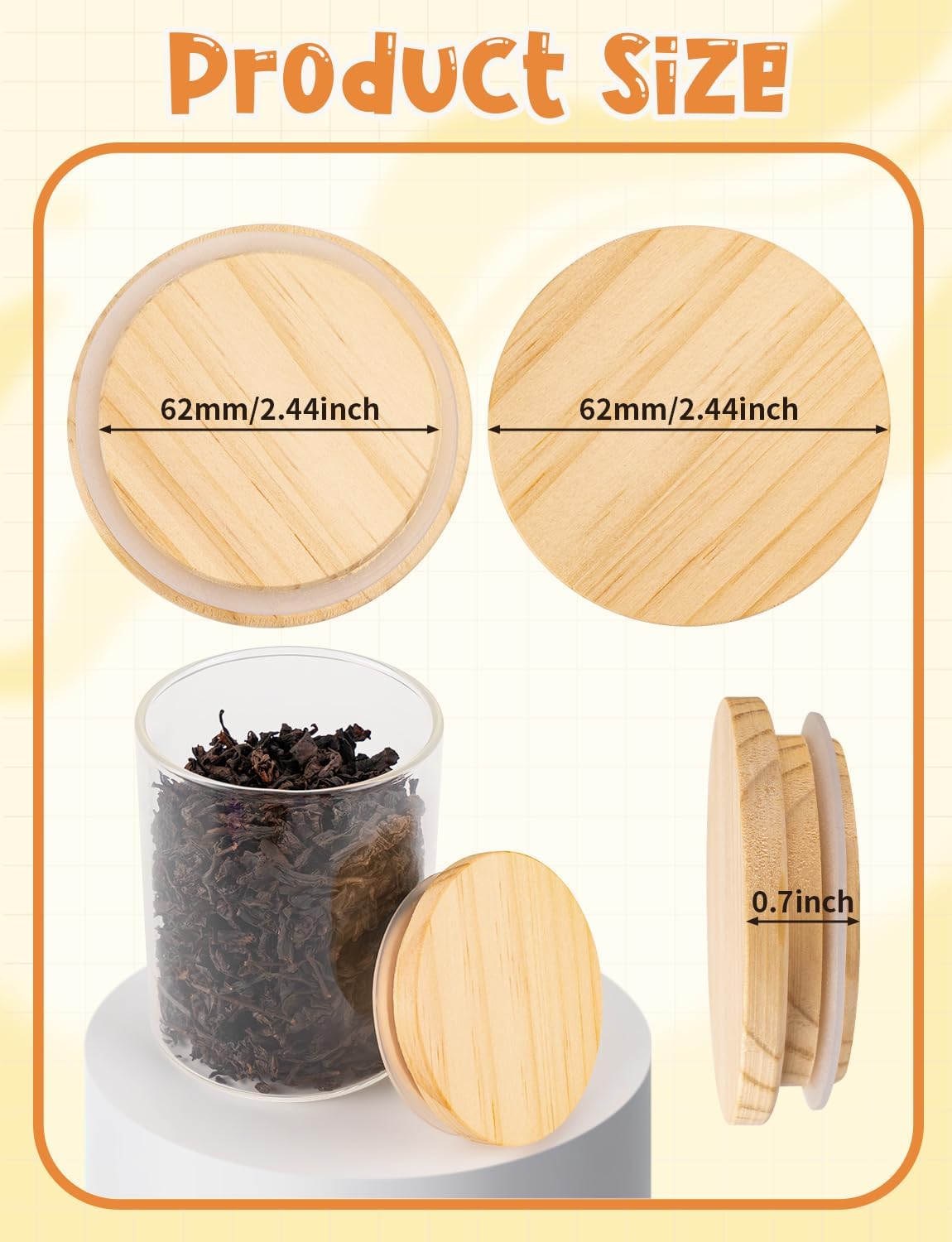 12 Tapas Madera Tarro Yogur Oui 5oz con Anillo Silicona