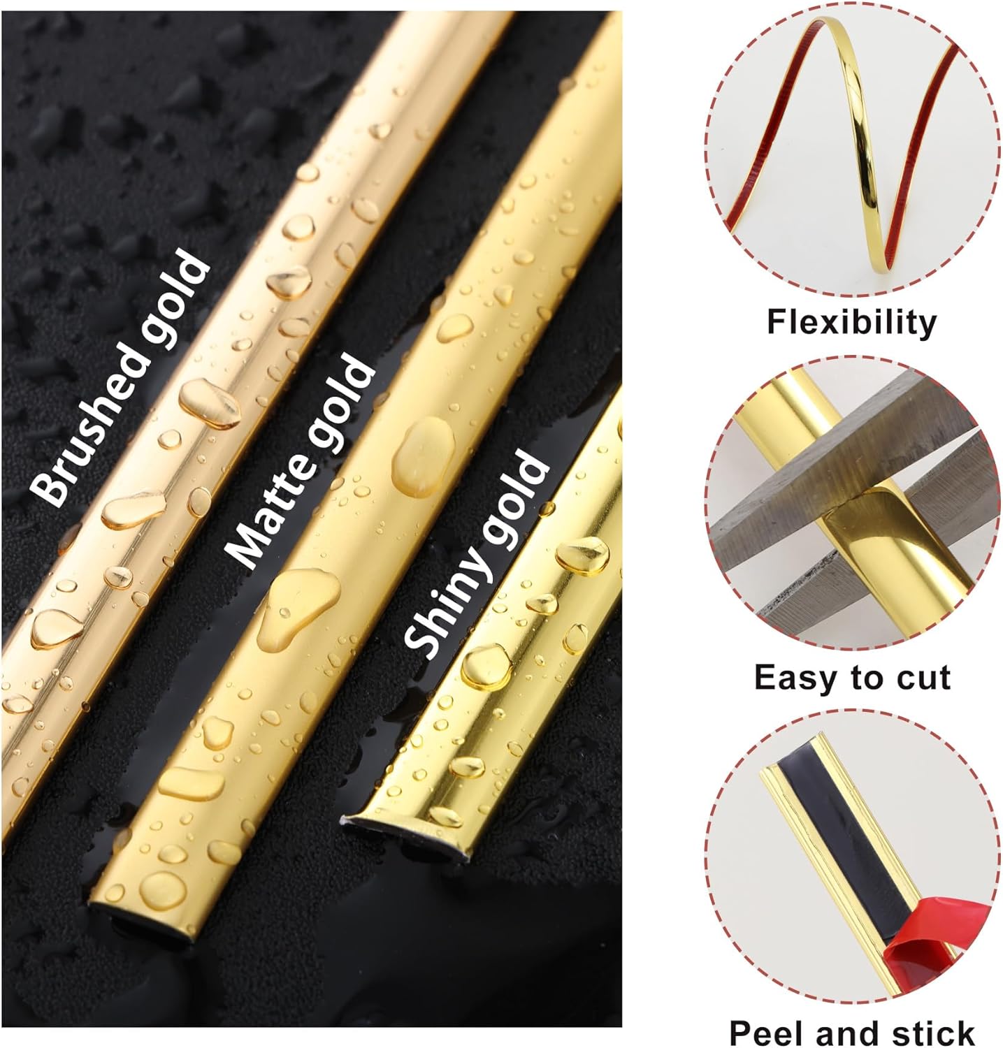 Tira decorativa flexible dorada brillante para pared y muebles