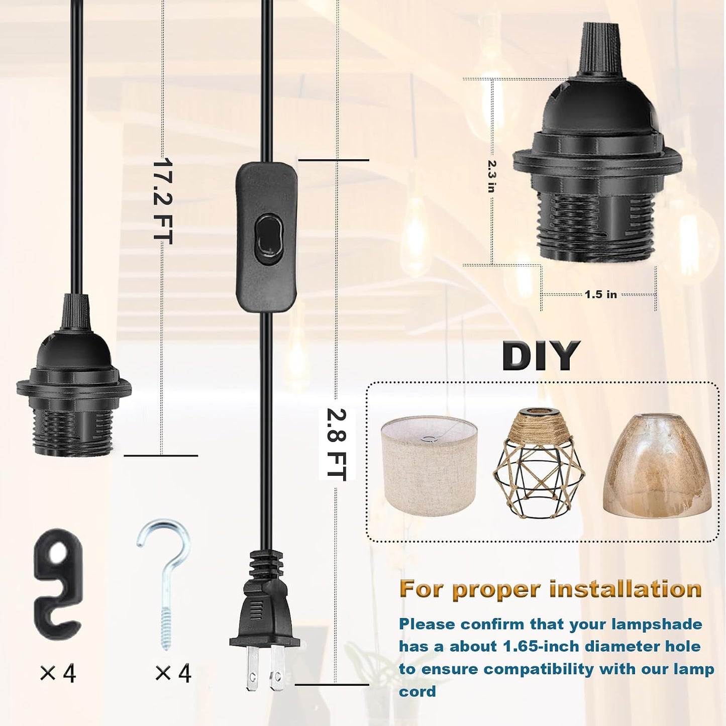Kit luz colgante 20ft con enchufe E26/E27 negro