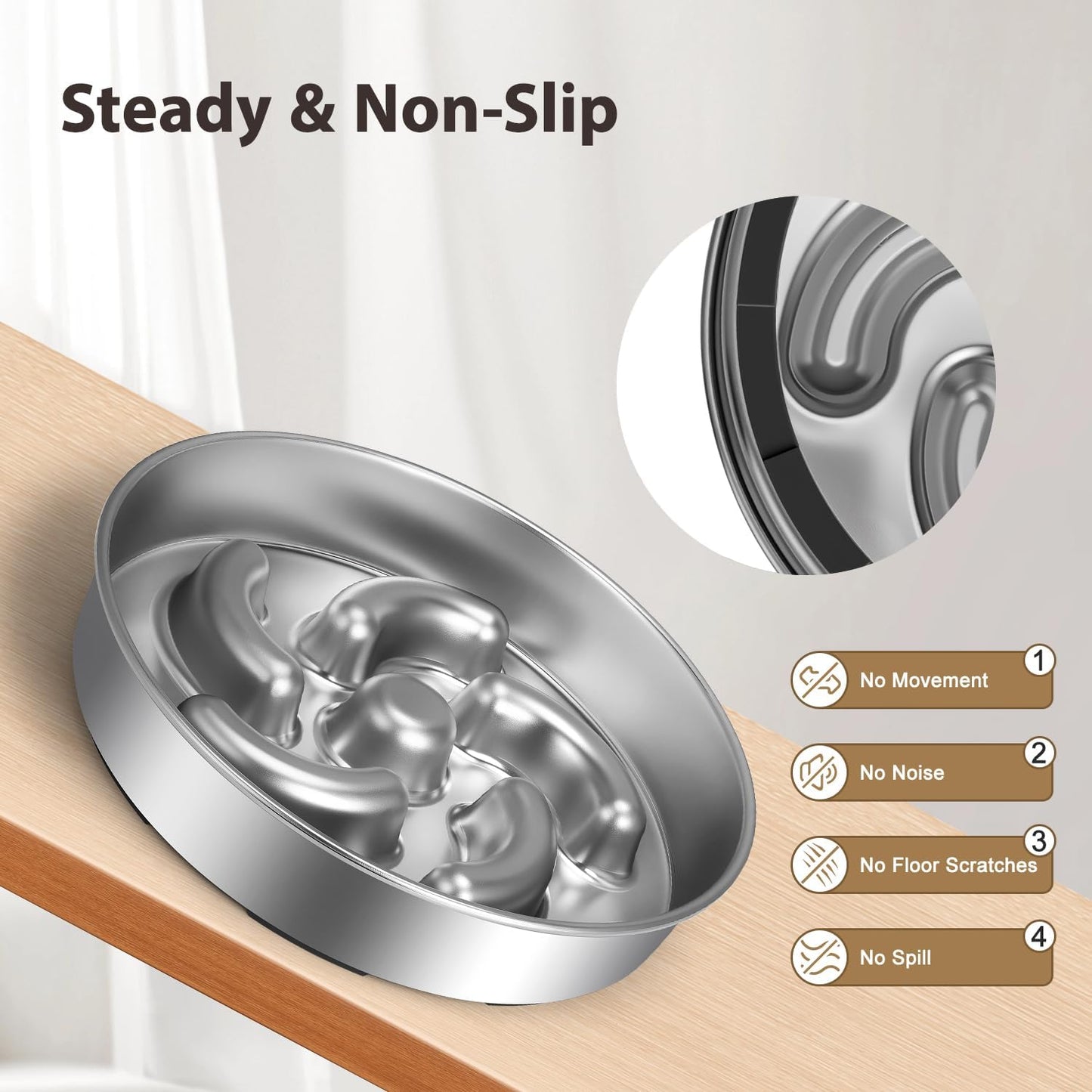 Cuenco perros acero inox 8.7pulg antideslizante laberinto