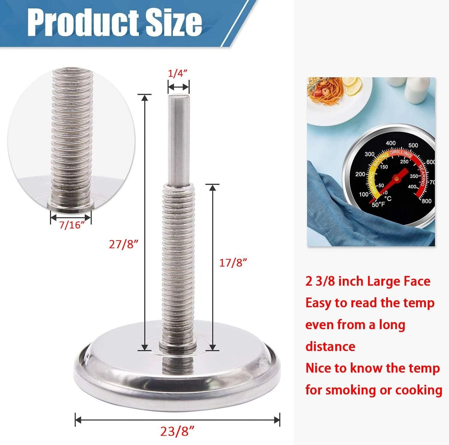 Termostato 2-3/8pulg para parrilla ahumado carne
