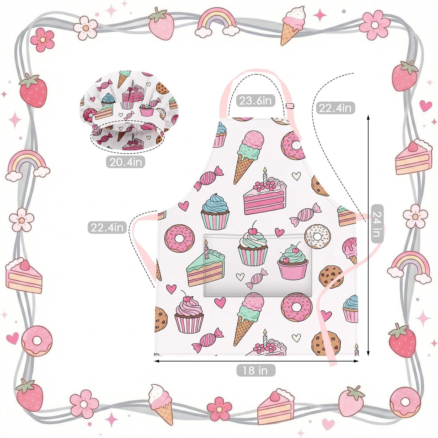 Juego de delantales y sombrero de chef ajustable con bolsillo