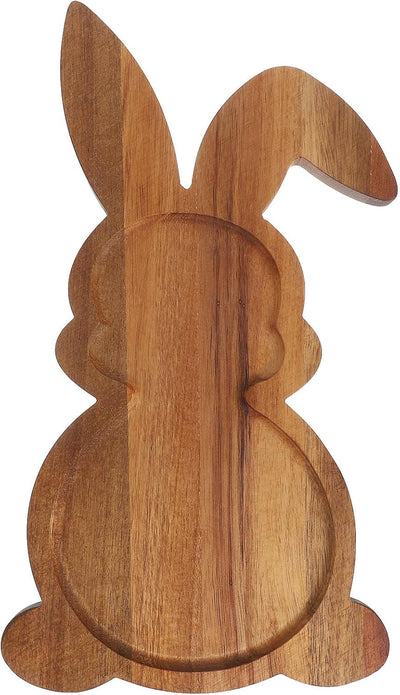 Bandeja de comida en forma de conejo de madera de acacia para fiesta de Pascua