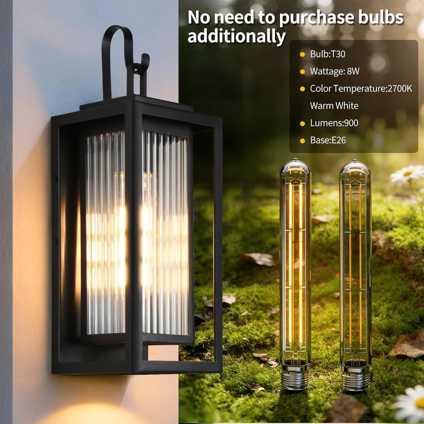 Luz pared exterior moderna negra 18pulg metal doble vidrio