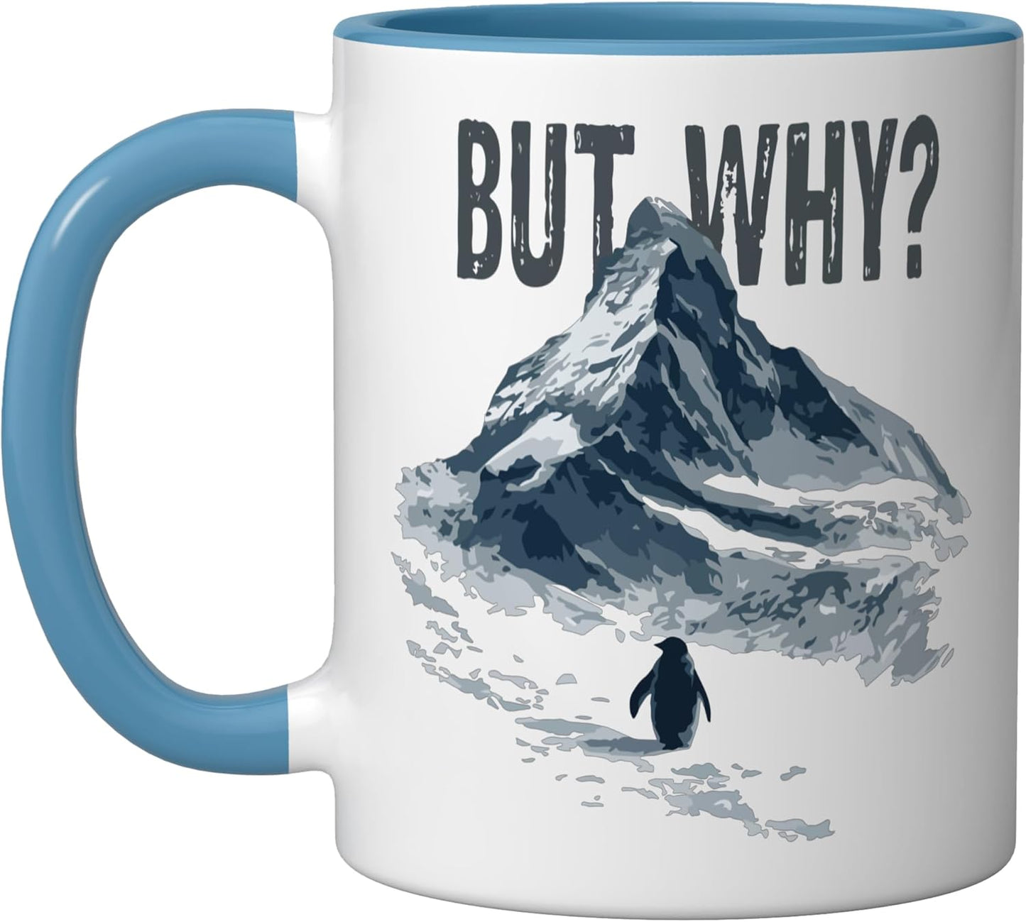 Taza de cerámica Nihilist Penguin But Why Mountains azul y blanco