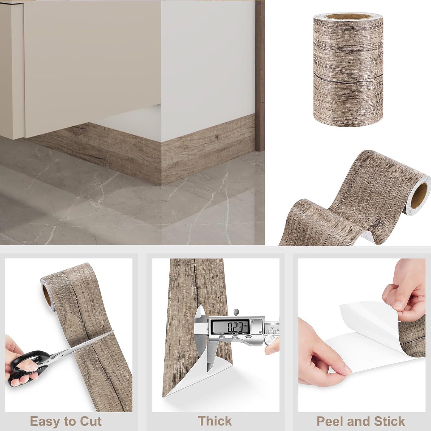 Papel tapiz borde madera claro impermeable extraíble 3x197pulg