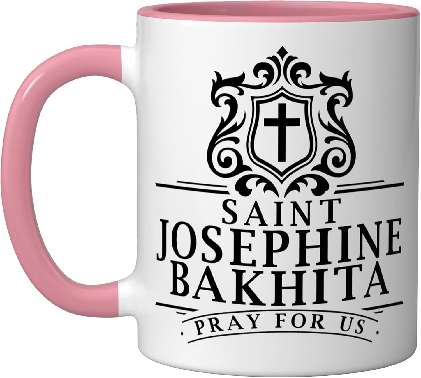 Taza cerámica de santo africano St Josephine Bakhita rosa/blanca