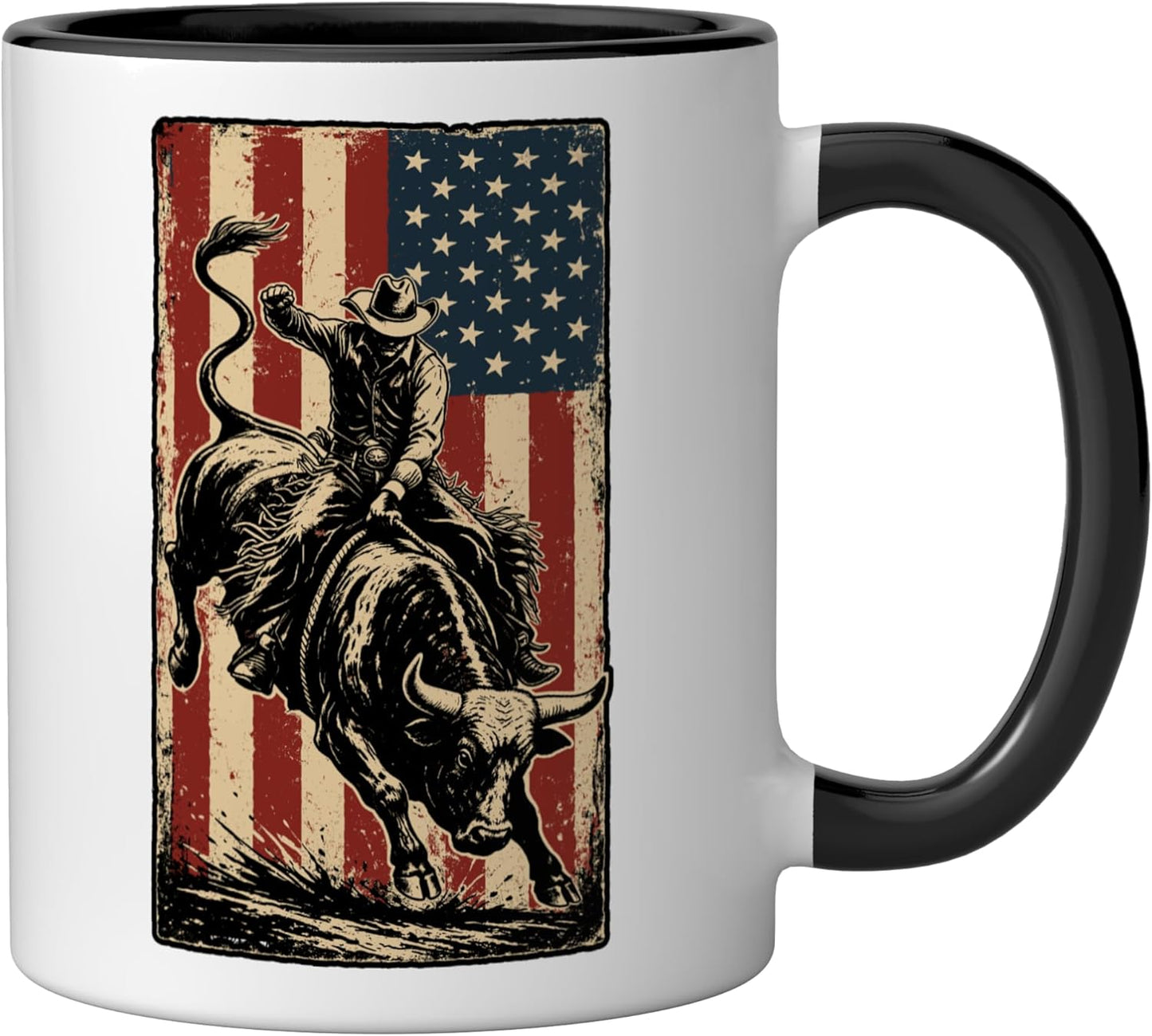 Taza Cerámica Vaquero Bandera Americana Negro Blanco