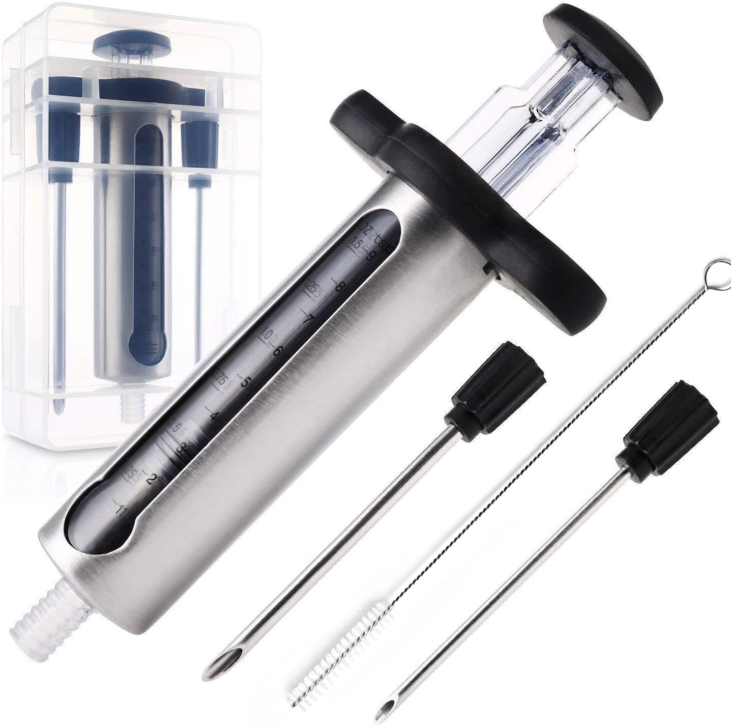 Inyector de carne acero inoxidable con ventana y cepillo para adobo y sabor