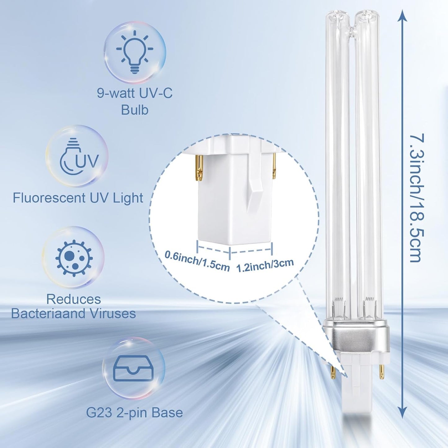 Bombilla UV-C 9 W para D200 HVAC base G23 2 pines set 2