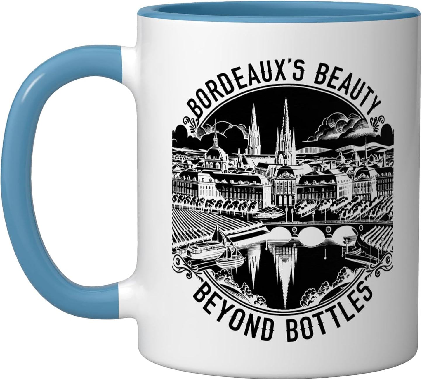 Taza cerámica Bordeaux Francia viaje azul/blanco