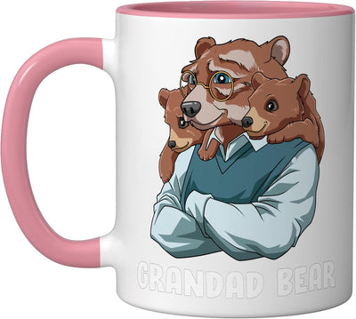 Taza de cerámica abuelo y nieto oso rosa/blanco