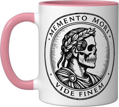 Taza de cerámica Memento Mori Skull Romana Rosa/Blanca