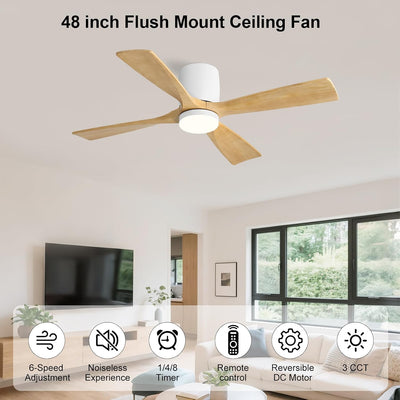 Ventilador techo madera 48pulg luz control remoto 6 velocidades