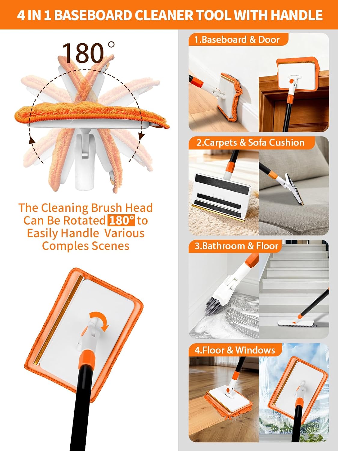 Herramienta zócalo 4en1 con mango extensible 5 pzas