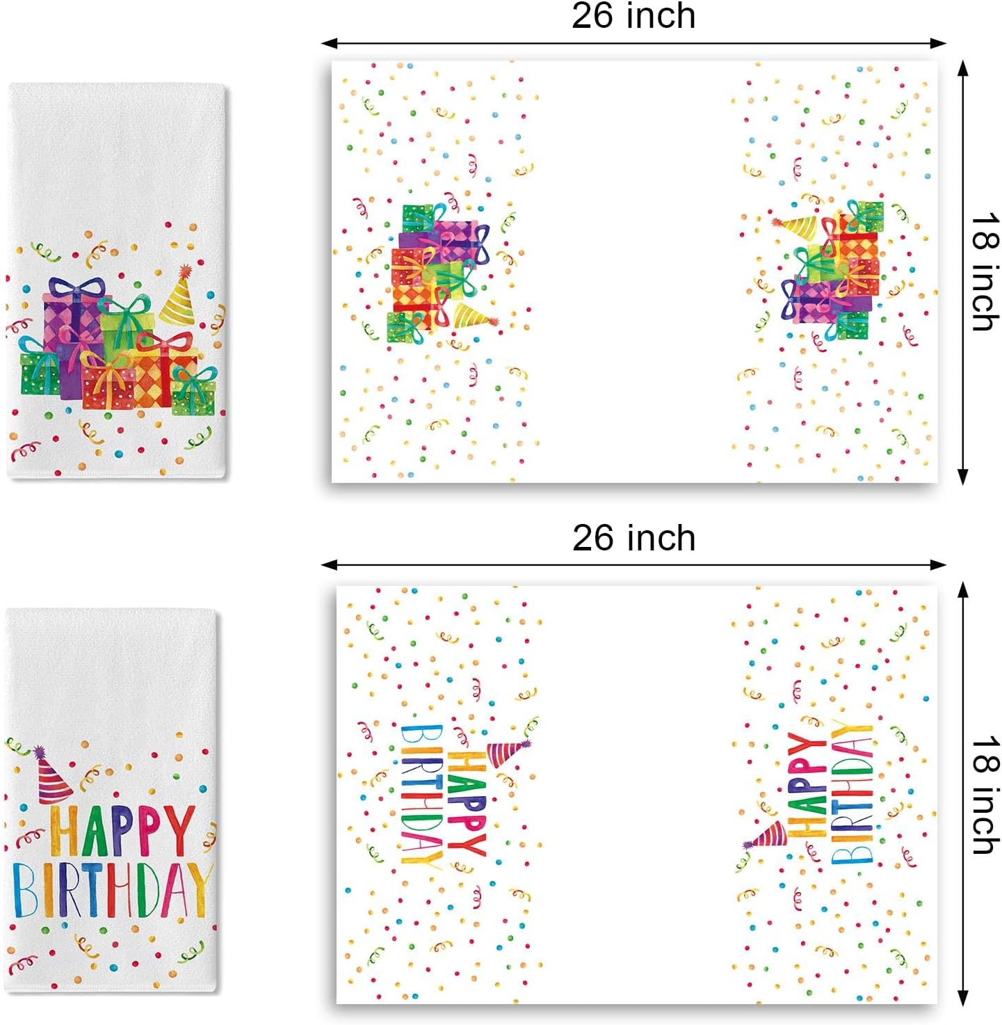 Juego de 2 paños de cocina con diseño feliz cumpleaños colorido