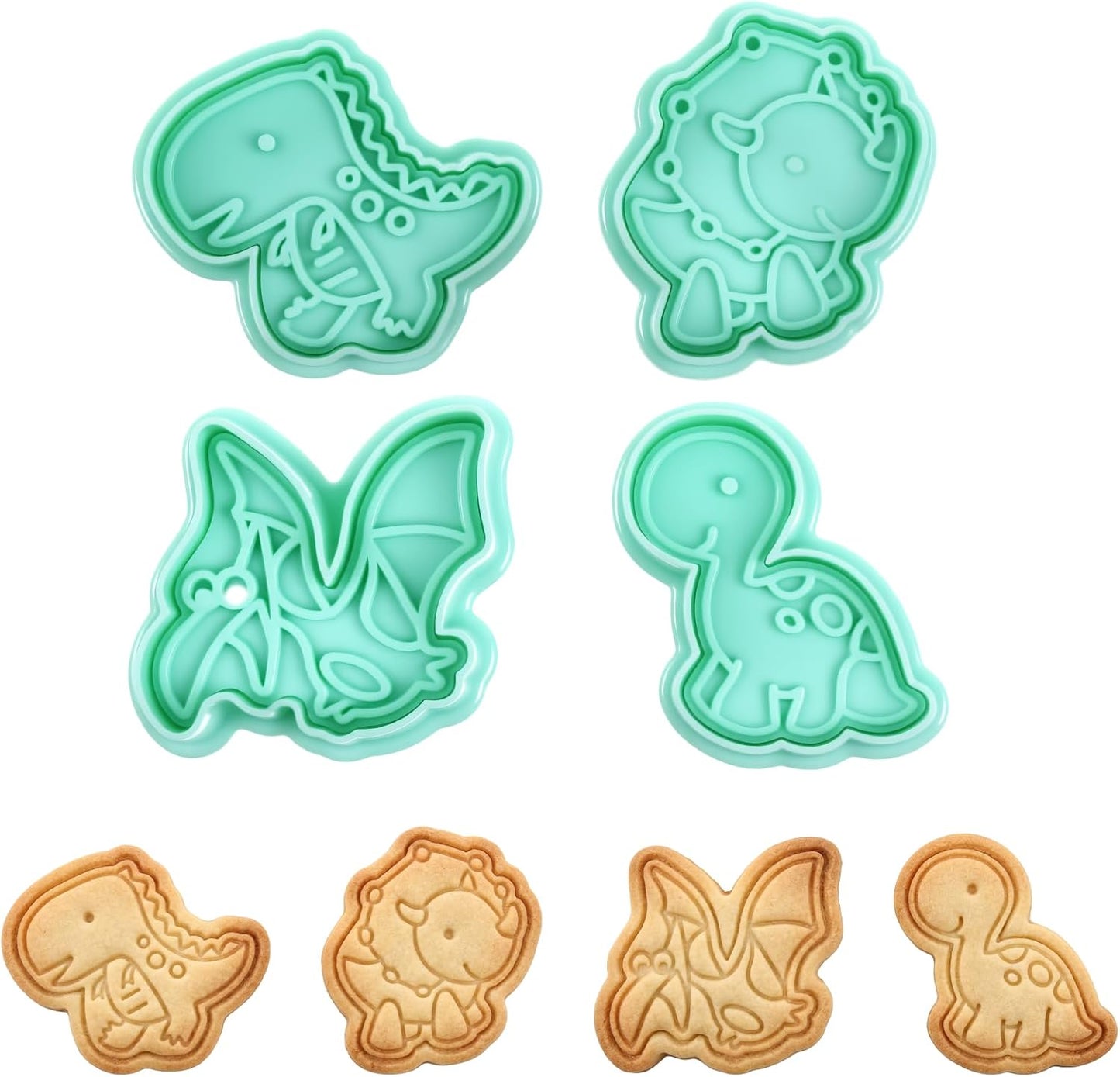 Set 4 Cortadores Galletas Dinosaurio 3D con Sellos