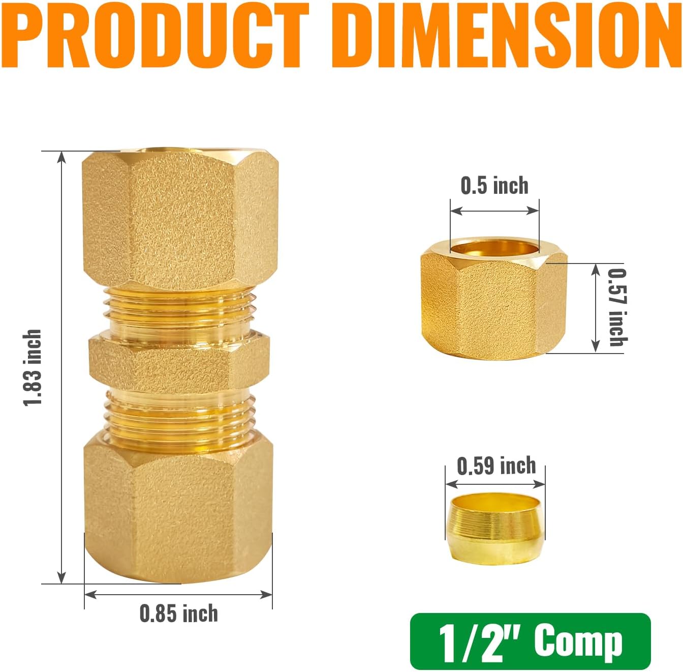 Pack 2 Accesorios Tubo Compresión Latón 1/2pulg