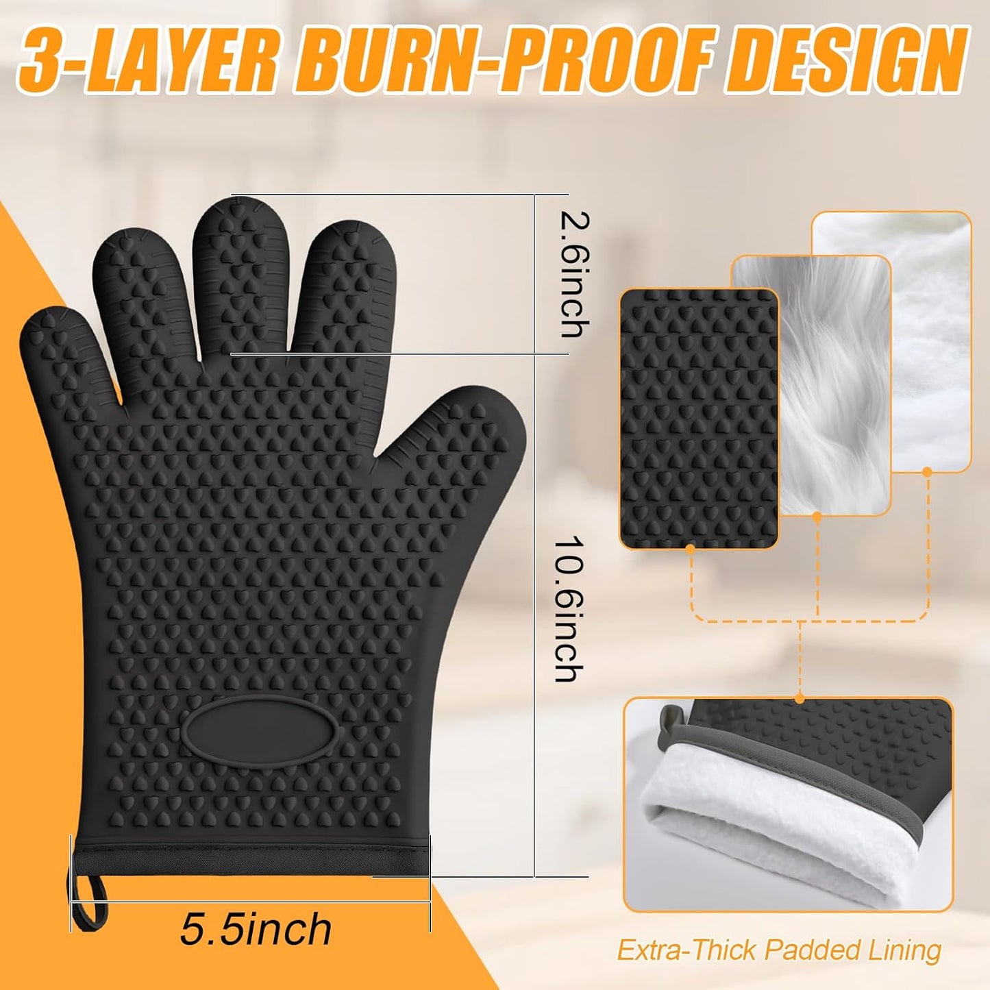 Paquete de 2 guantes de silicona para horno impermeables antideslizantes