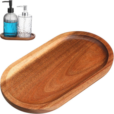 Bandeja de madera de acacia ovalada para servir y decorar