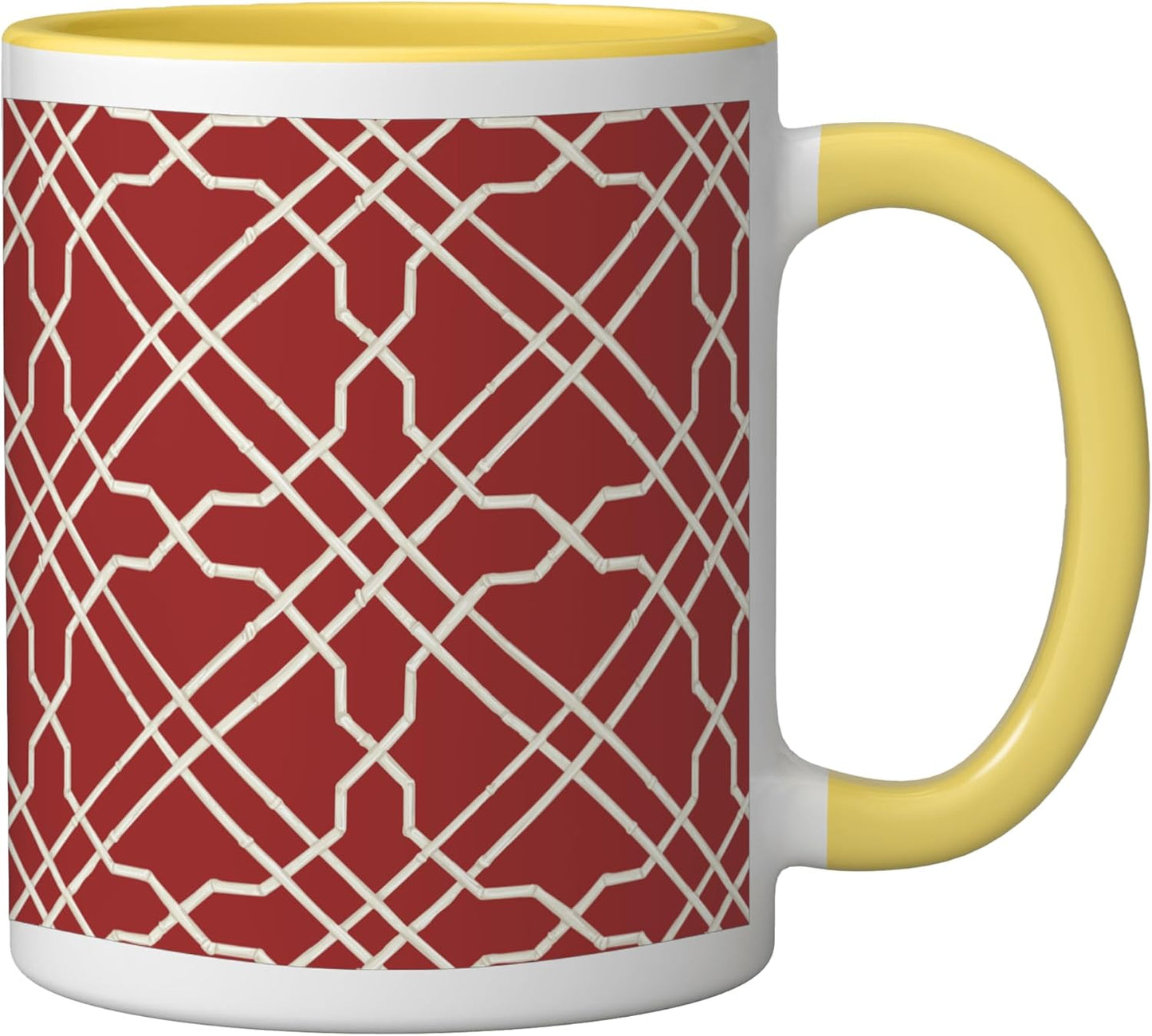 Taza cerámica Maroon Red Trellis Preppy Chinoiserie amarillo/blanco
