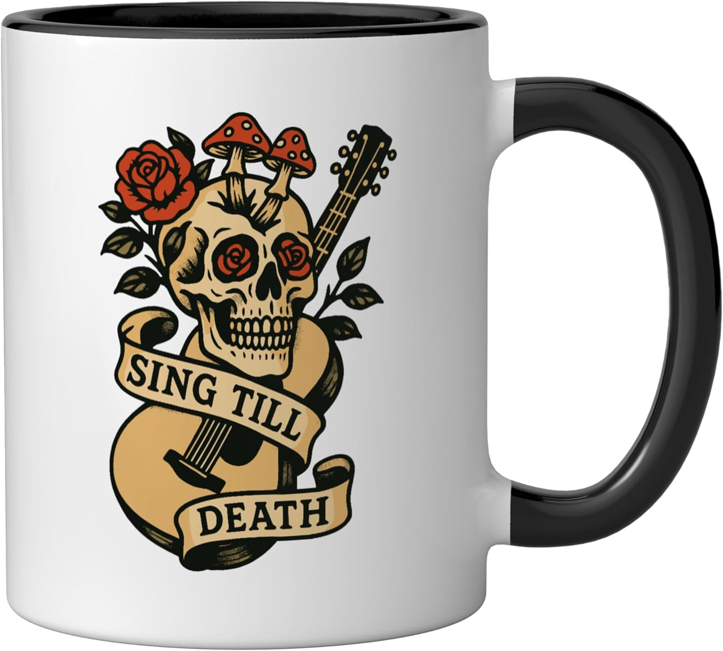 Taza Cerámica Estilo Tatuaje Calavera Negro/Blanco
