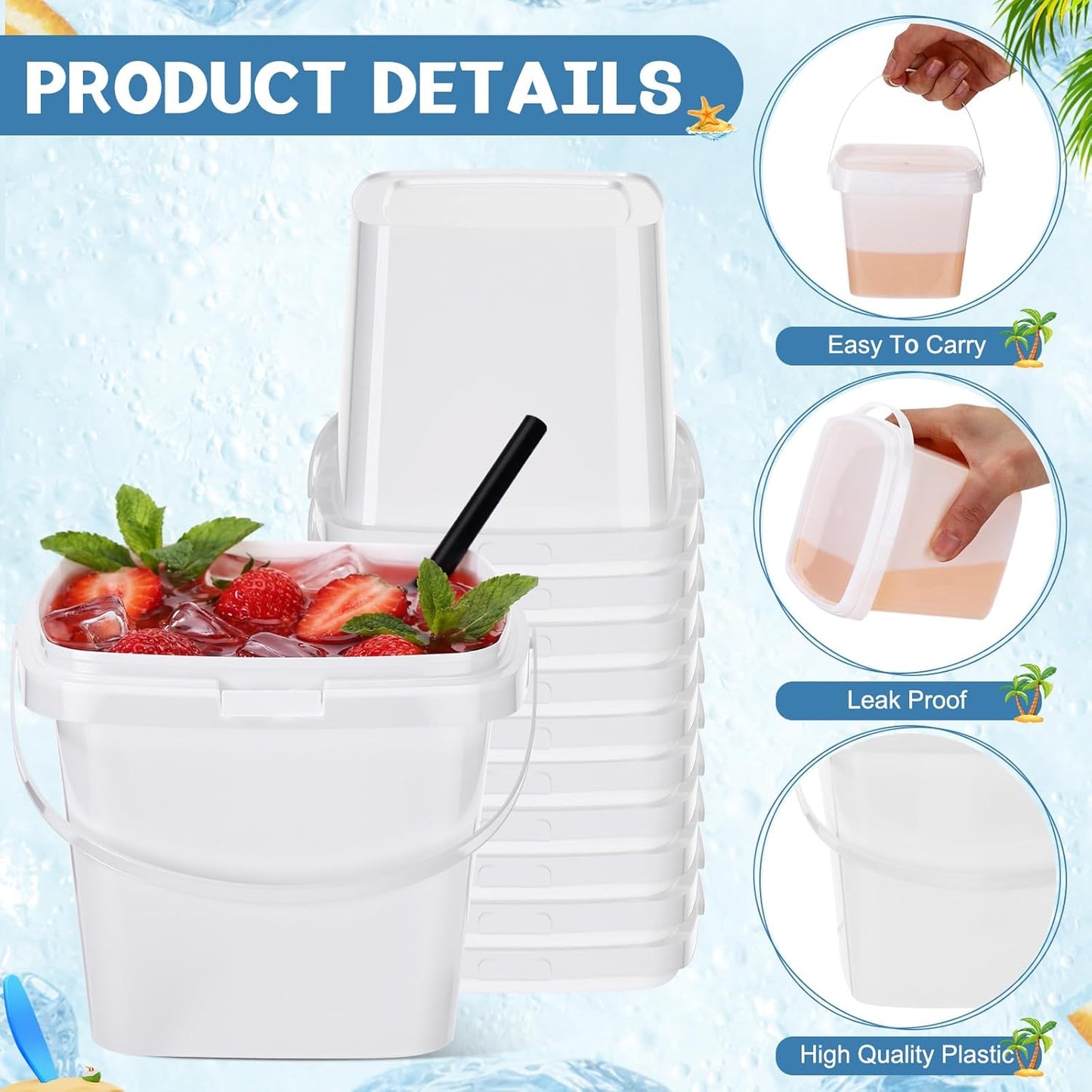 Pack 100 Botellas Plástico 25.4oz para Cocteles con Tapón y Popote