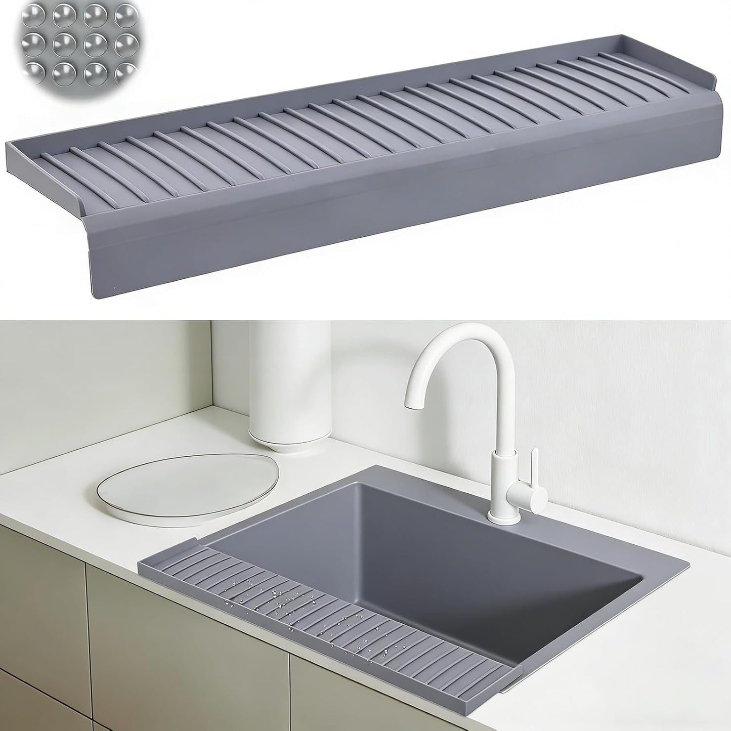 Protector de borde con ventosas de 20 pulgadas para fregadero de cocina y baño