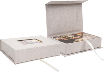 Caja fotos lino 4x6pulg con ventana elegante