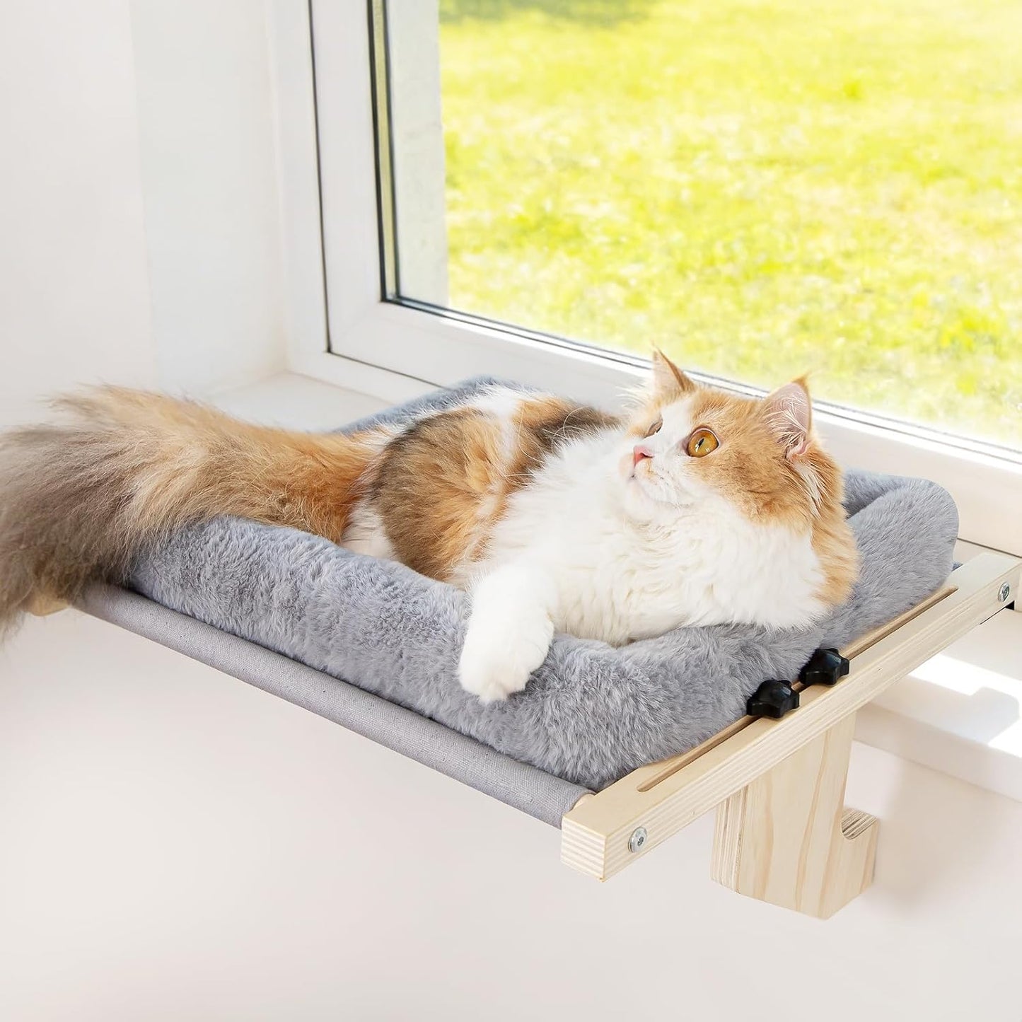 Percha ventana gato marco pino cojín piel ajuste