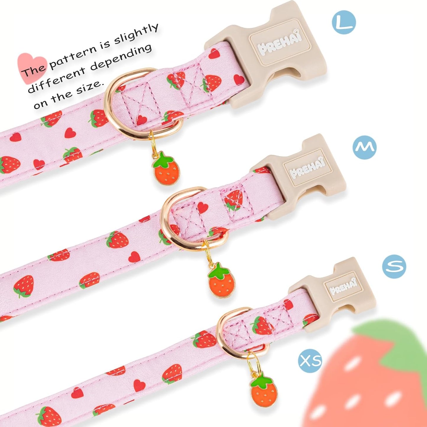 Collar perro fresa rosa patrón fresas talla S