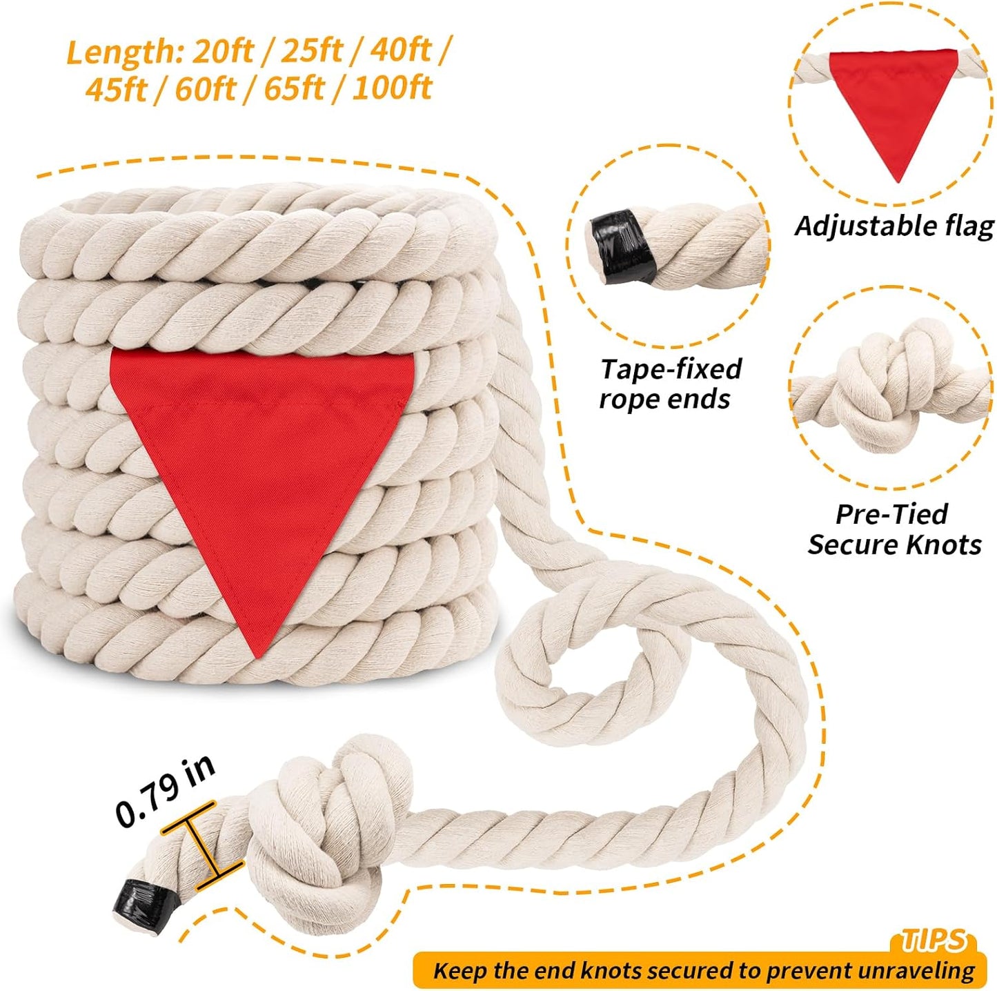 Cuerda tira y afloja algodón 40ft exterior con bandera
