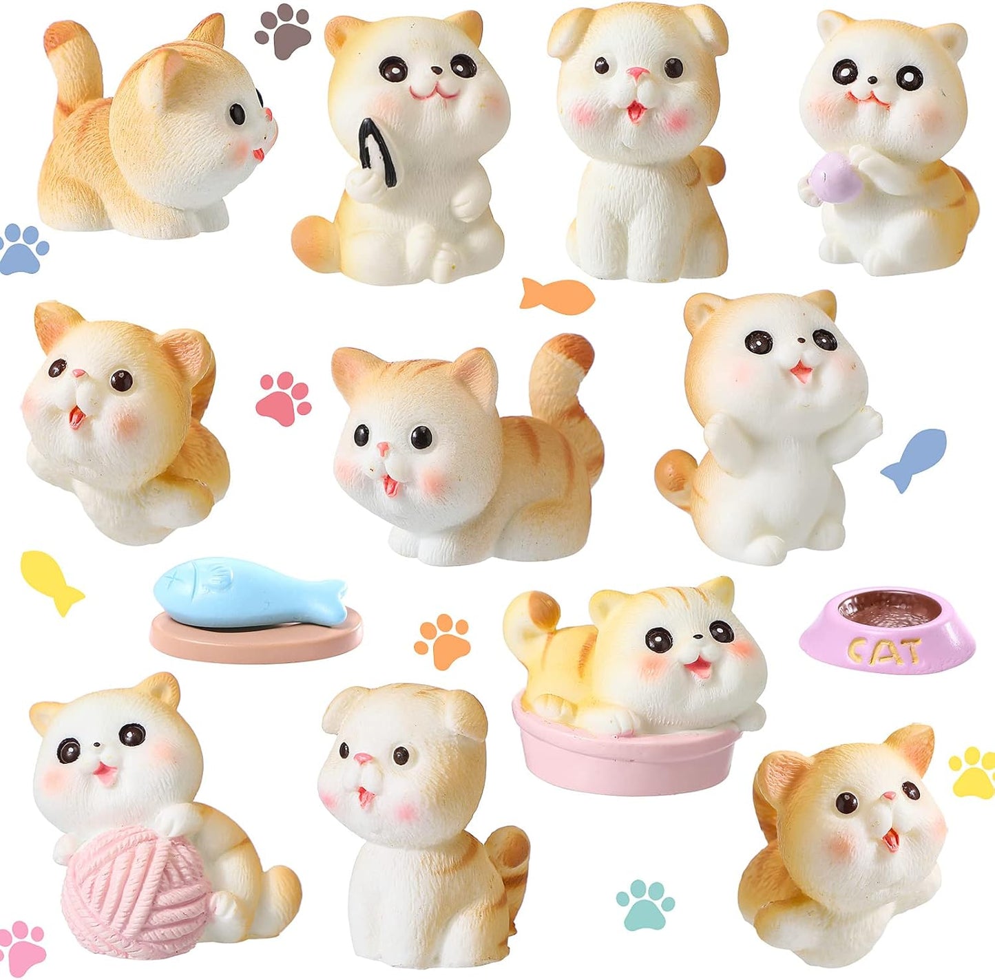 14 figuras gato mini adornos tartas resina impermeable marrón claro