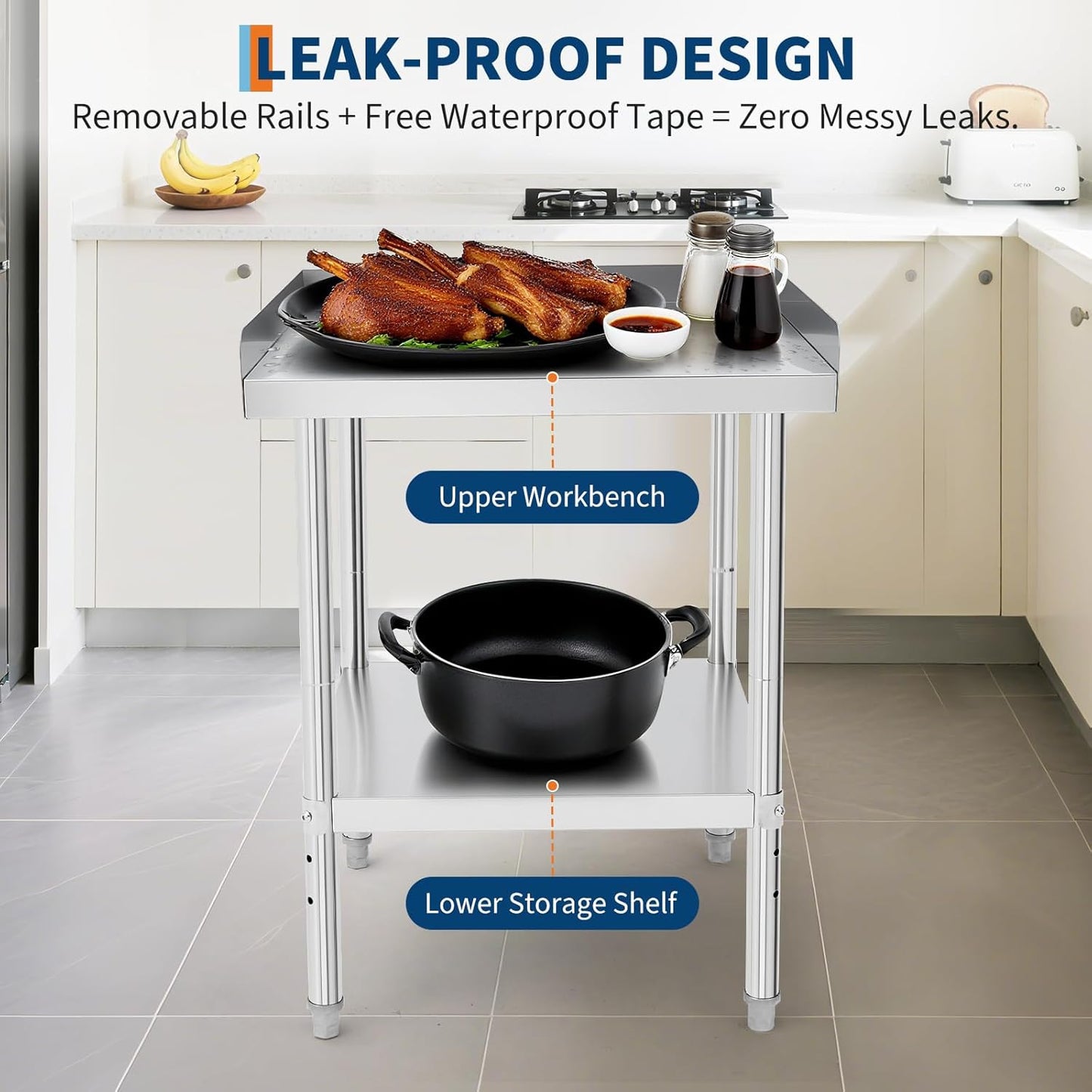 Mesa prep acero inox capacidad 400lb NSF certificada ajustable