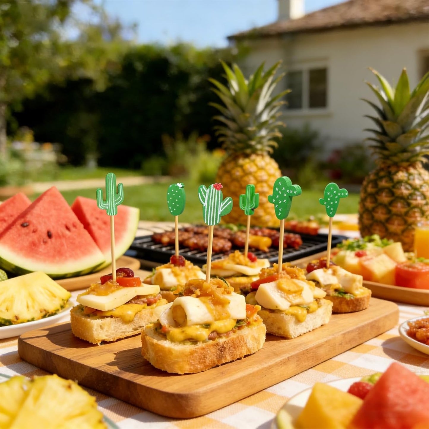 Púas cóctel cactus verdes 100 pinchos bambú 4.7pulg