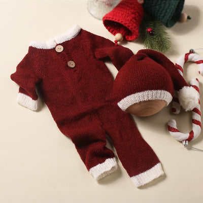Traje unisex recién nacido Navidad mameluco sombrero tela mohair