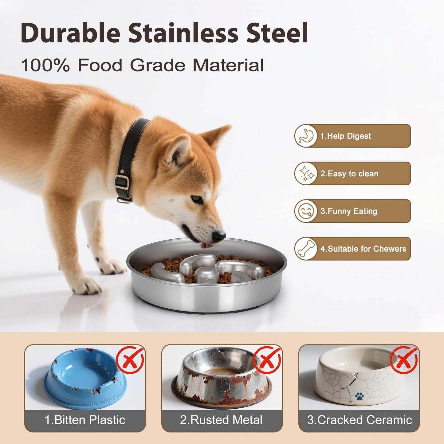 Cuenco perros acero inox 8.7pulg antideslizante laberinto
