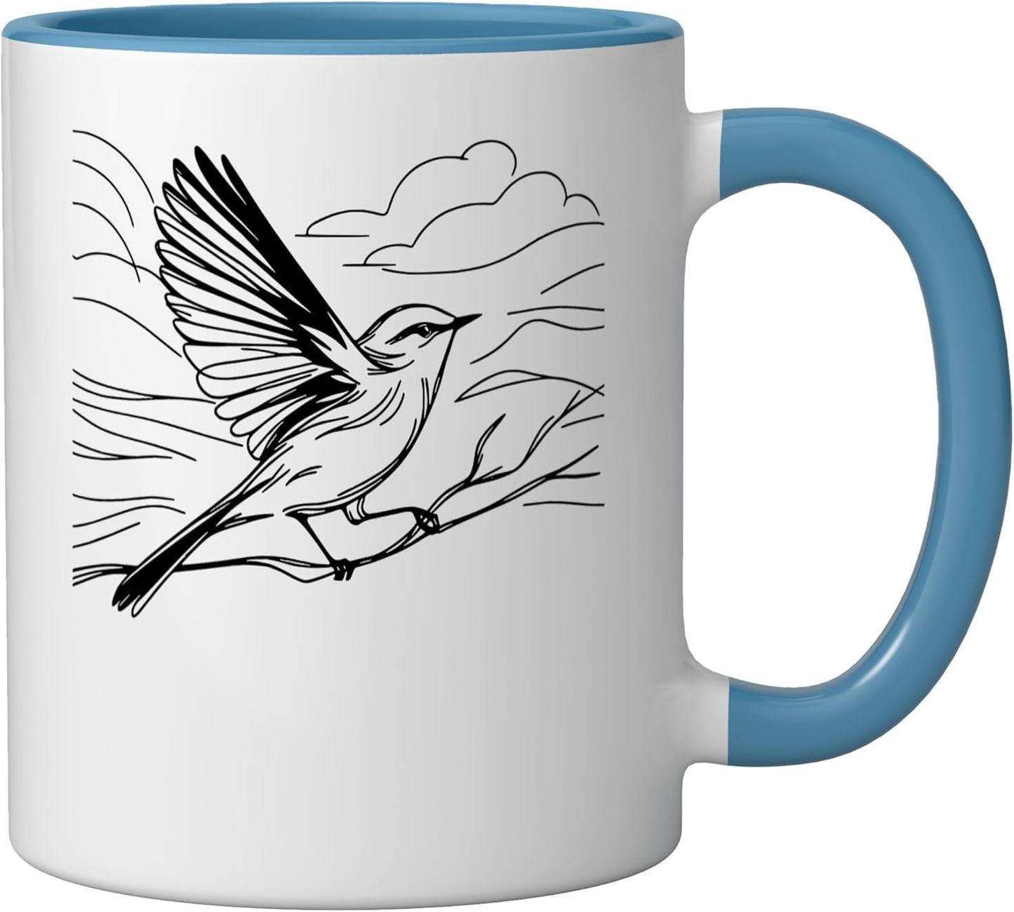 Taza Cerámica Cerulean Warbler Line Art Azul/Blanco