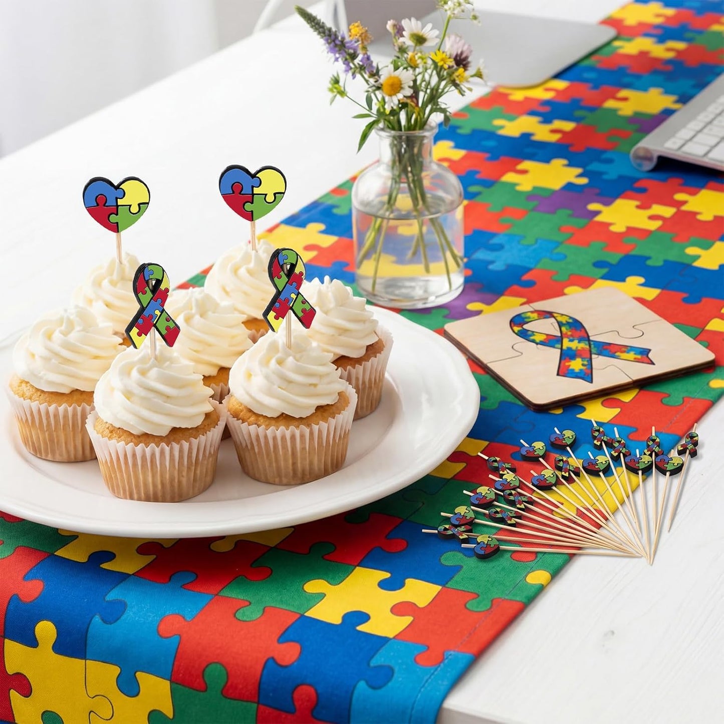 160 piezas decoración fiesta concienciación autismo rompecabezas aceptación suministros aperitivos frutas charcutería postre cena