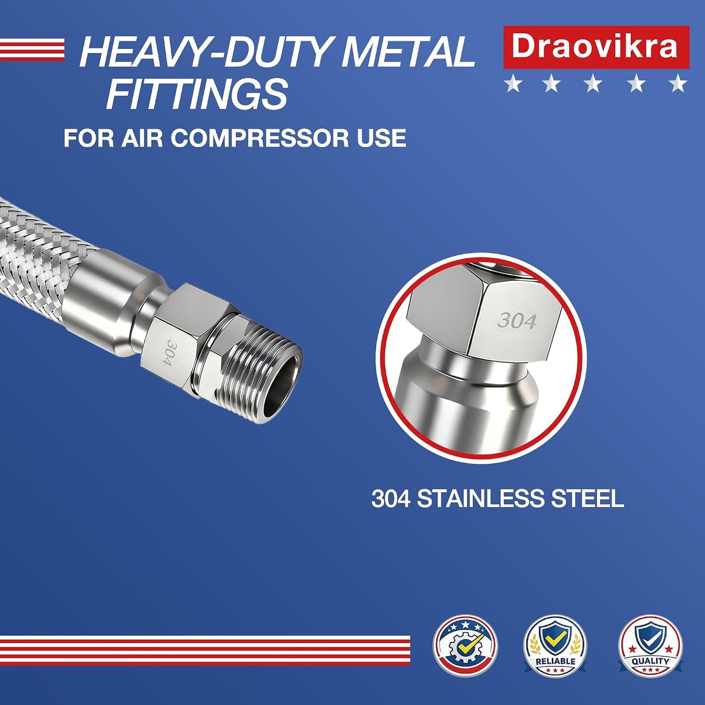 Manguera compresor aire 1/4"NPT acero inox trenzado