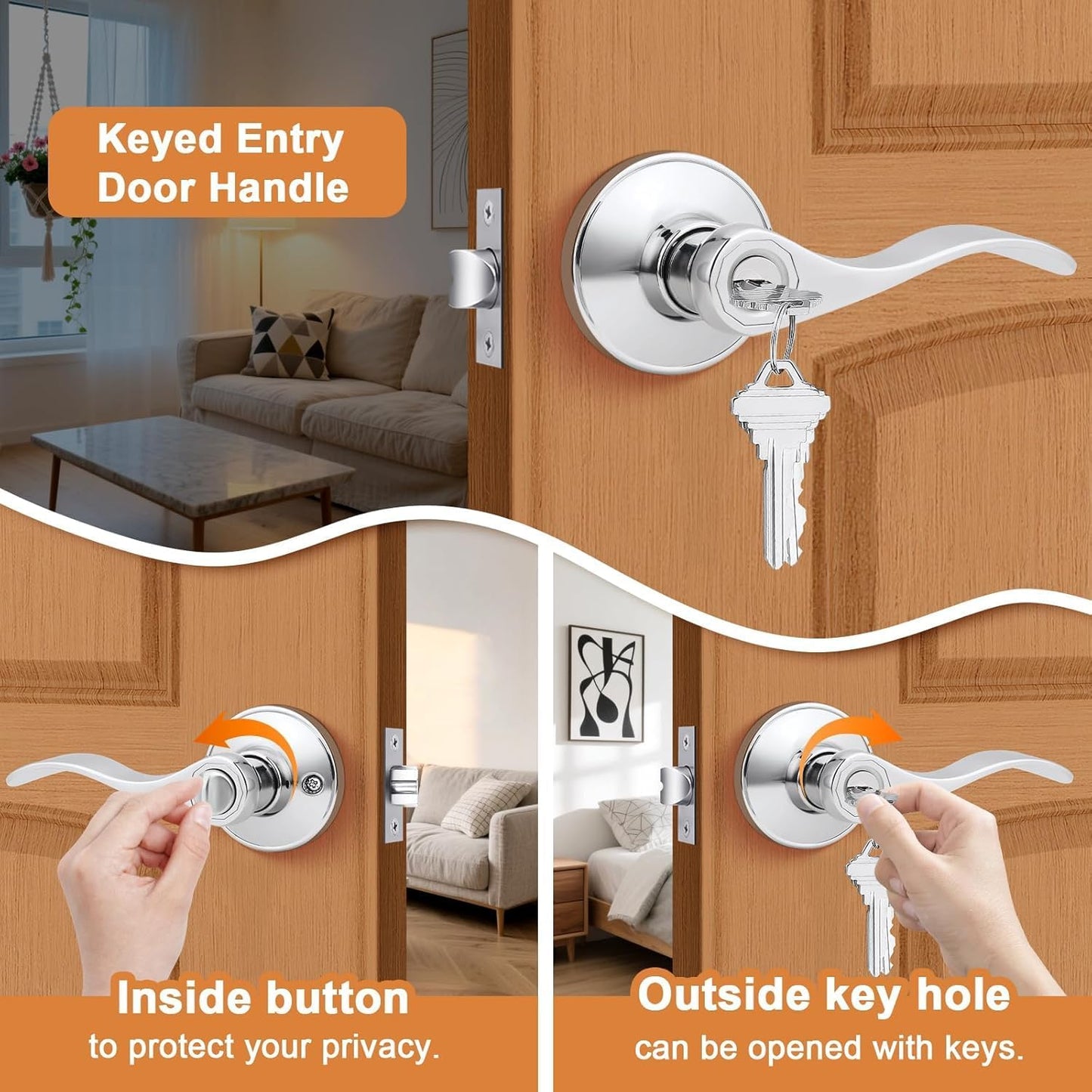 Manija puerta estilo Wave con llave reversible satinado níquel