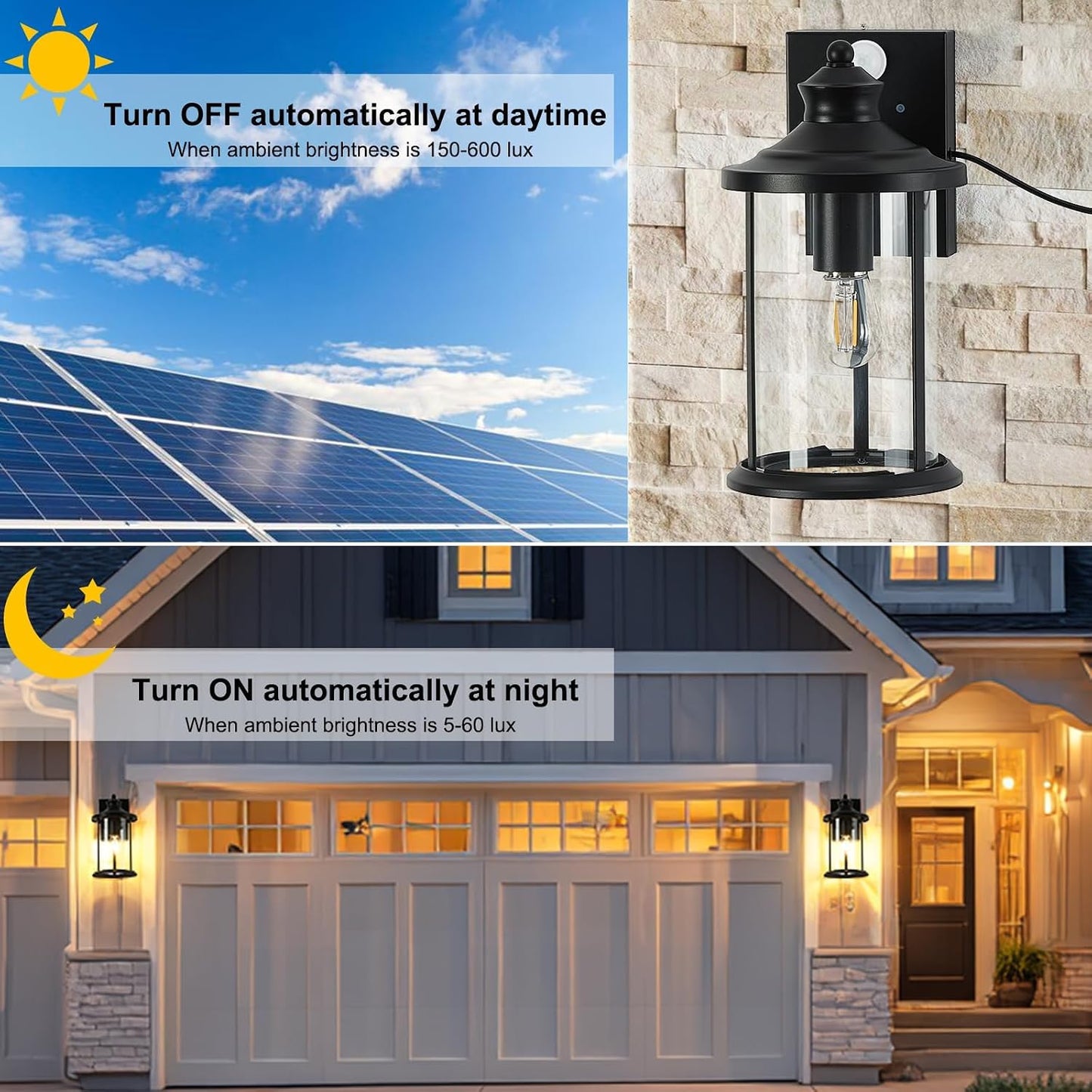 Farol solar pared con sensor movimiento impermeable