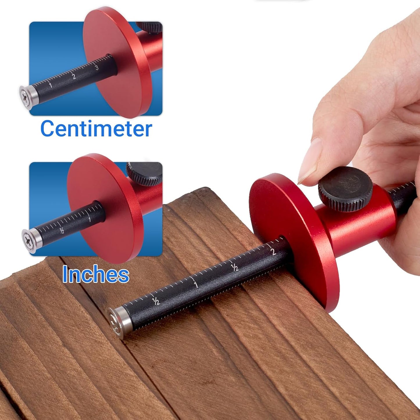 Indicador rueda carpintería microajustable escalas dobles